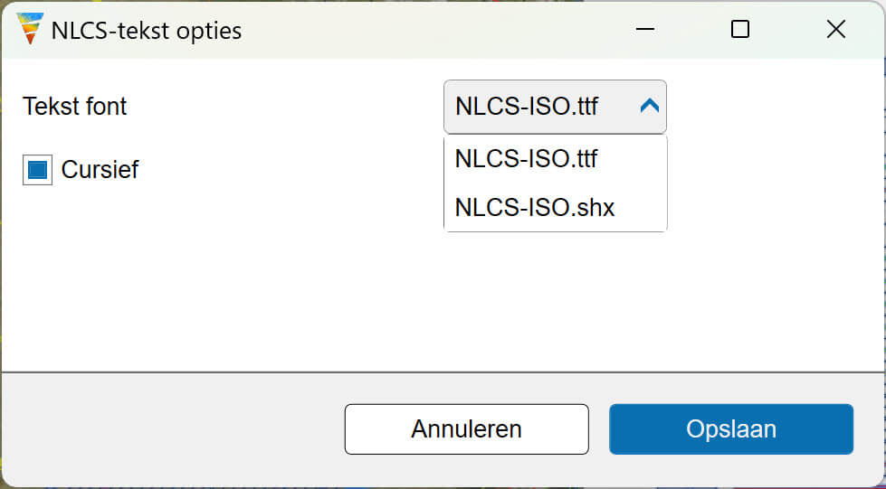 GWW-CAD 3.2 | extra instellingen NLCS teksten