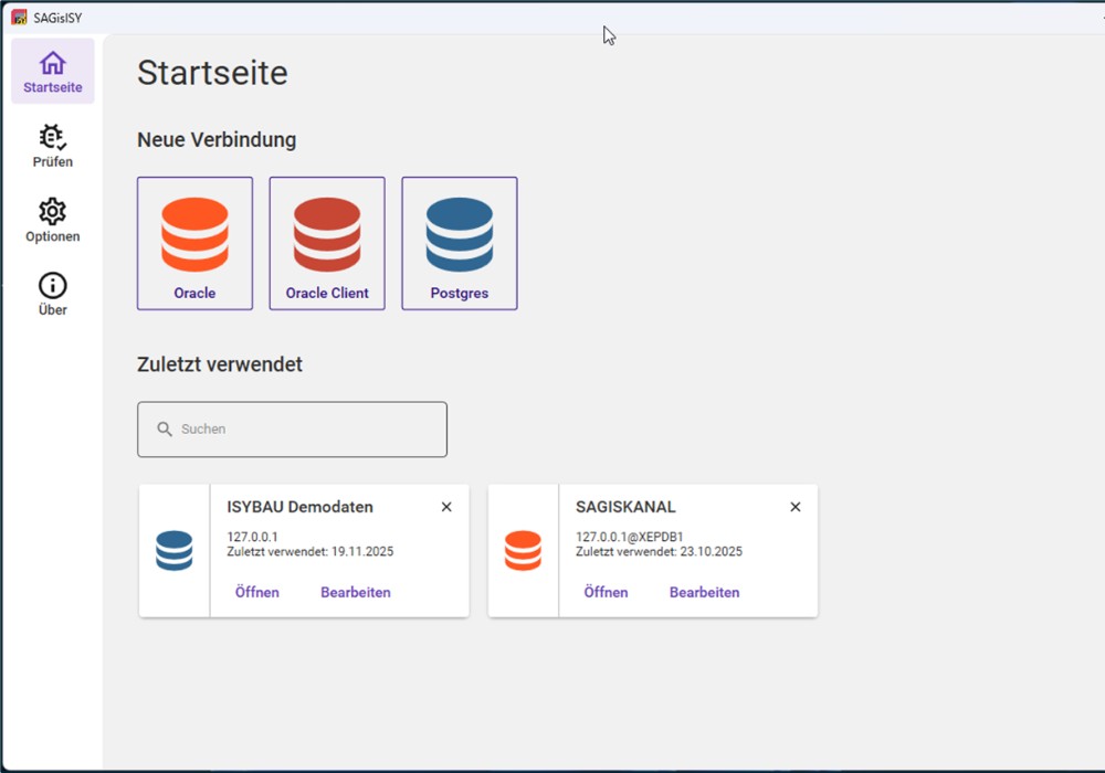 Datenbankauswahl in SAGis ISY