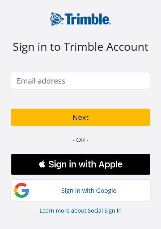 Trimble AMP:n sisäänkirjautumisnäkymä