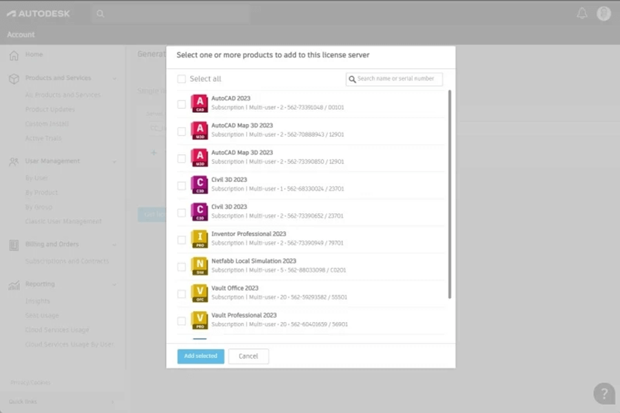Selecteer de gewenste multi-user licenties