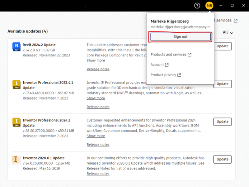 Log uit bij Autodesk Access