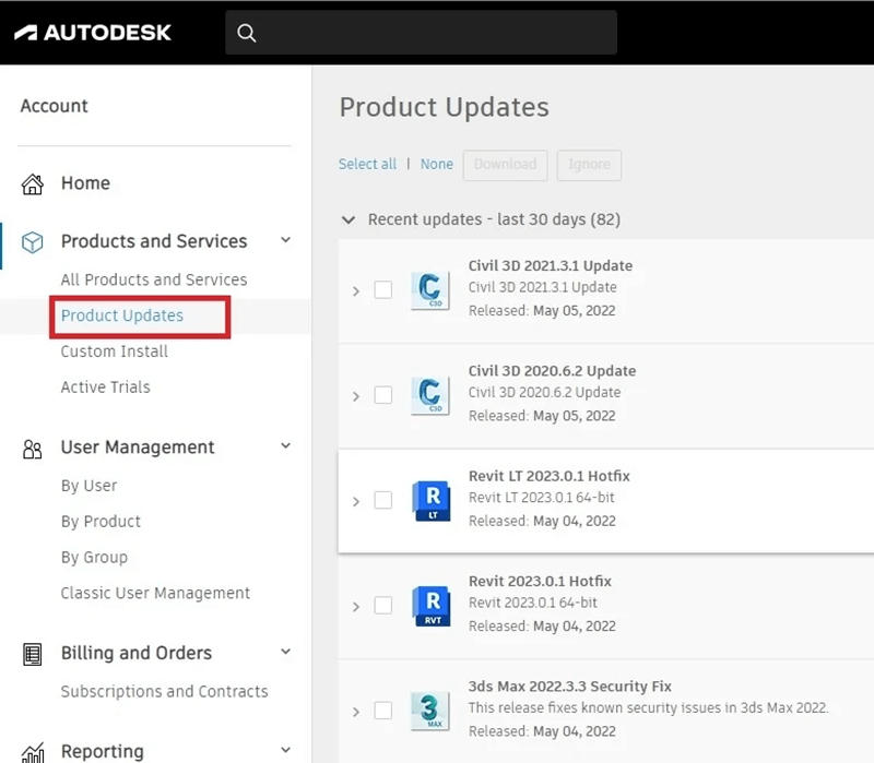 Updates in het Autodesk Account